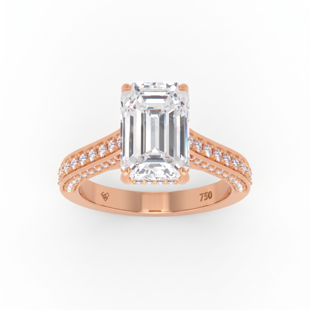 Katherine Emerald cut engagement ring 3D Diamond Band