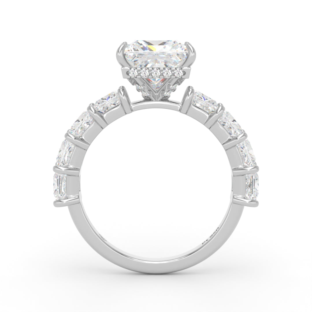 Vivien Princess Brilliant Cut engagement ring with Princess Brilliant Diamond Band and Wrap Around Hidden Halo