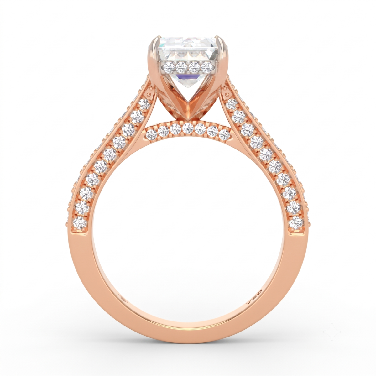 Katherine Emerald cut engagement ring 3D Diamond Band