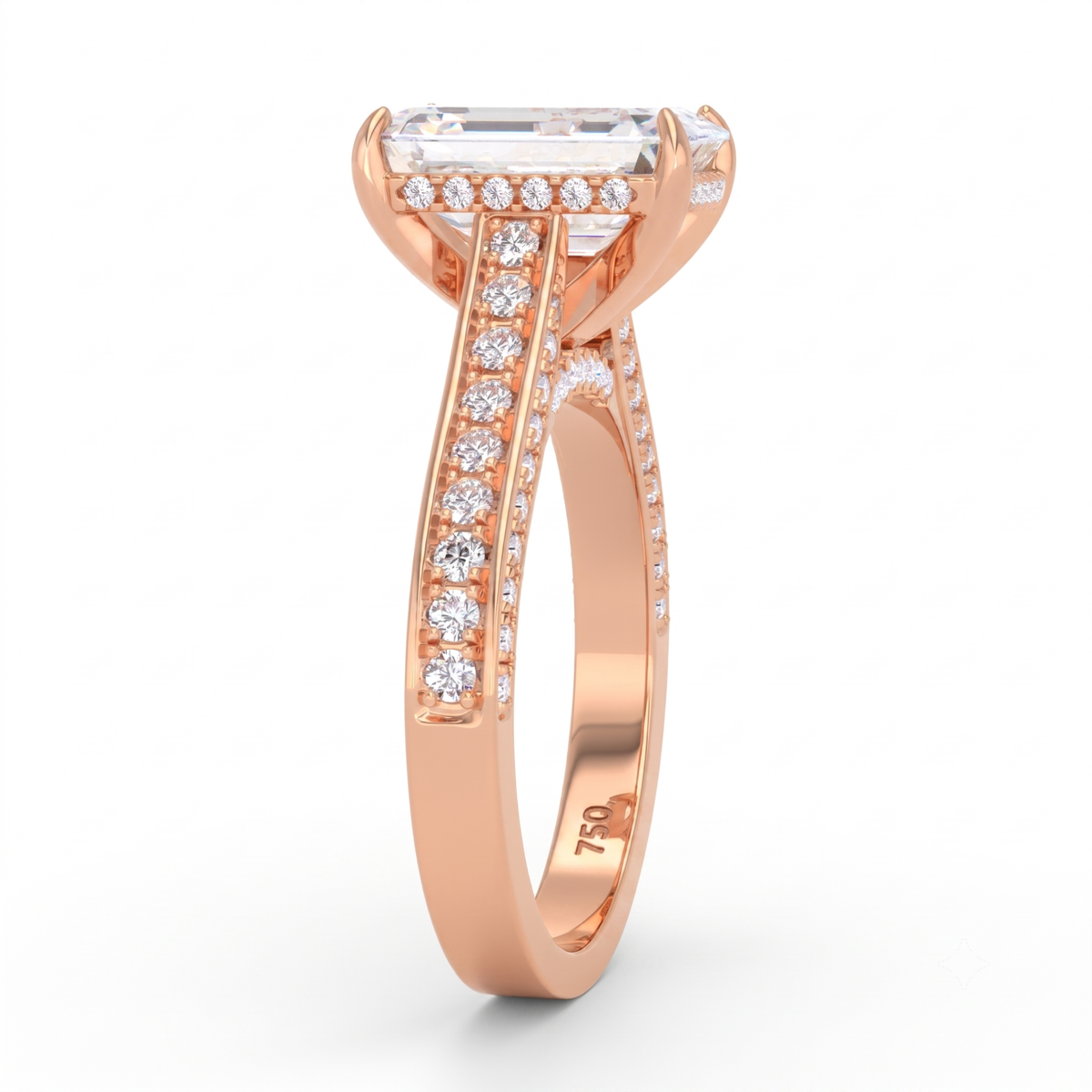 Katherine Emerald cut engagement ring 3D Diamond Band