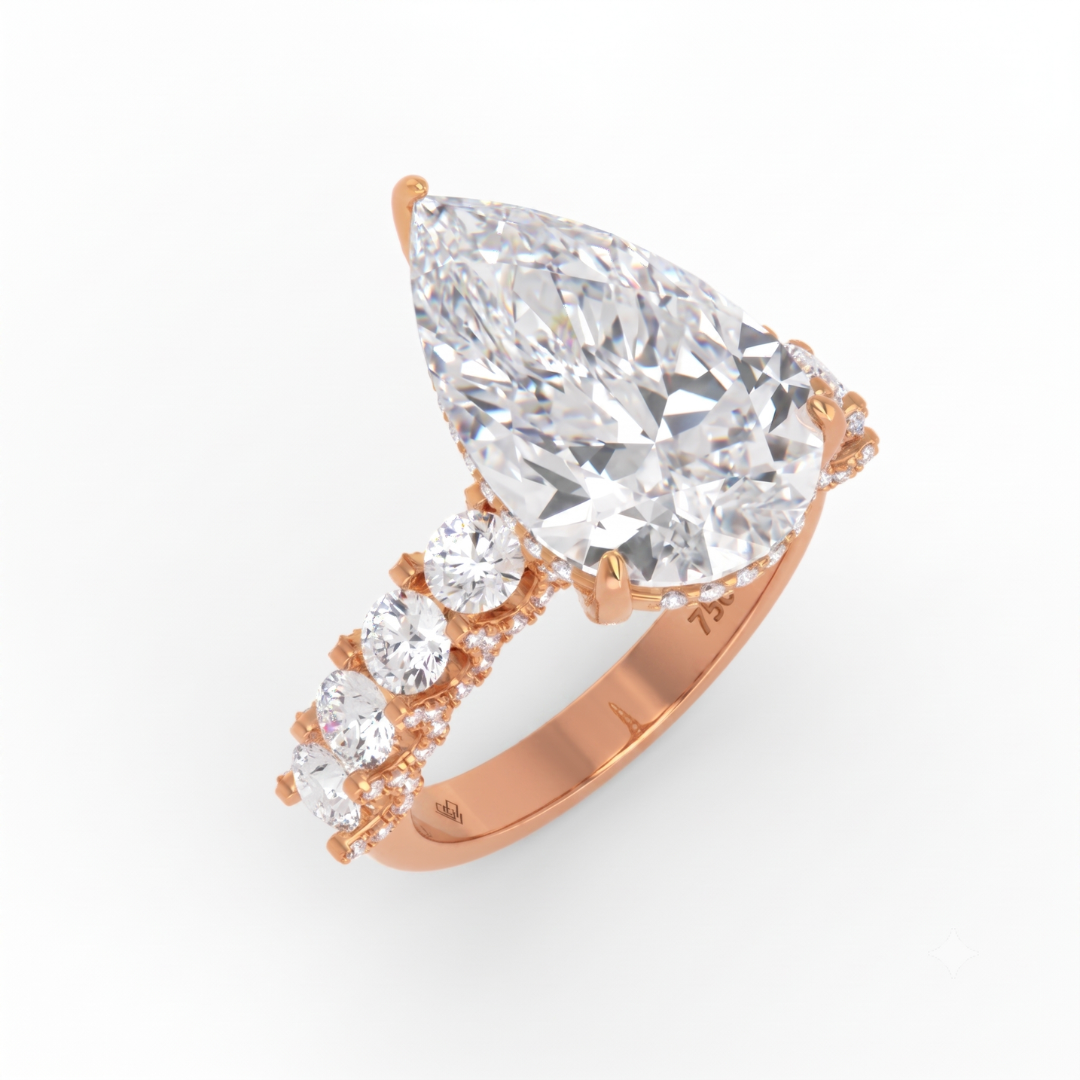Juliette Pear Lab-Grown Diamond Engagement Ring featuring a Half-Set Diamond Band, Hidden Halo, and Pavé U-Shaped Prong Setting