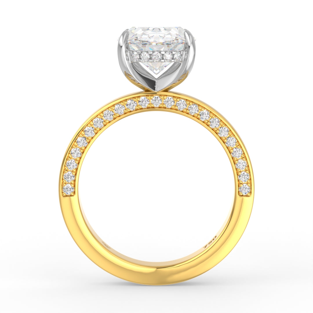 Celeste Oval cut Lab Diamond with Cigar band and half set Diamond Sides & Hidden Halo