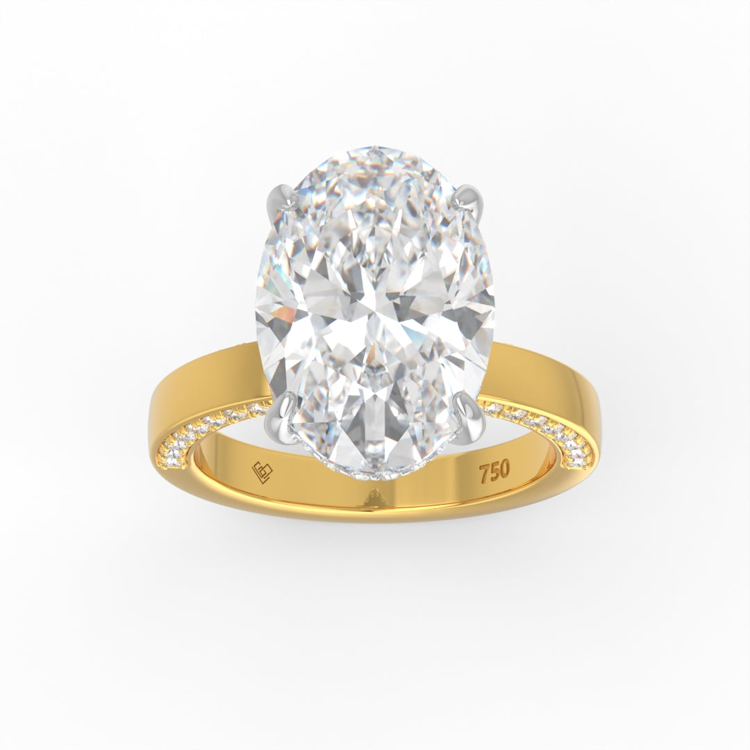 Celeste Oval cut Lab Diamond with Cigar band and half set Diamond Sides & Hidden Halo