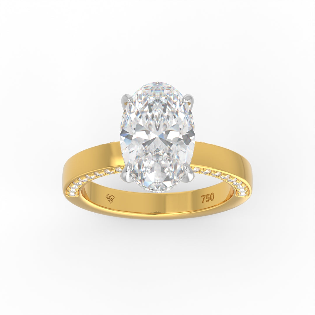 Celeste Oval cut Lab Diamond with Cigar band and half set Diamond Sides & Hidden Halo