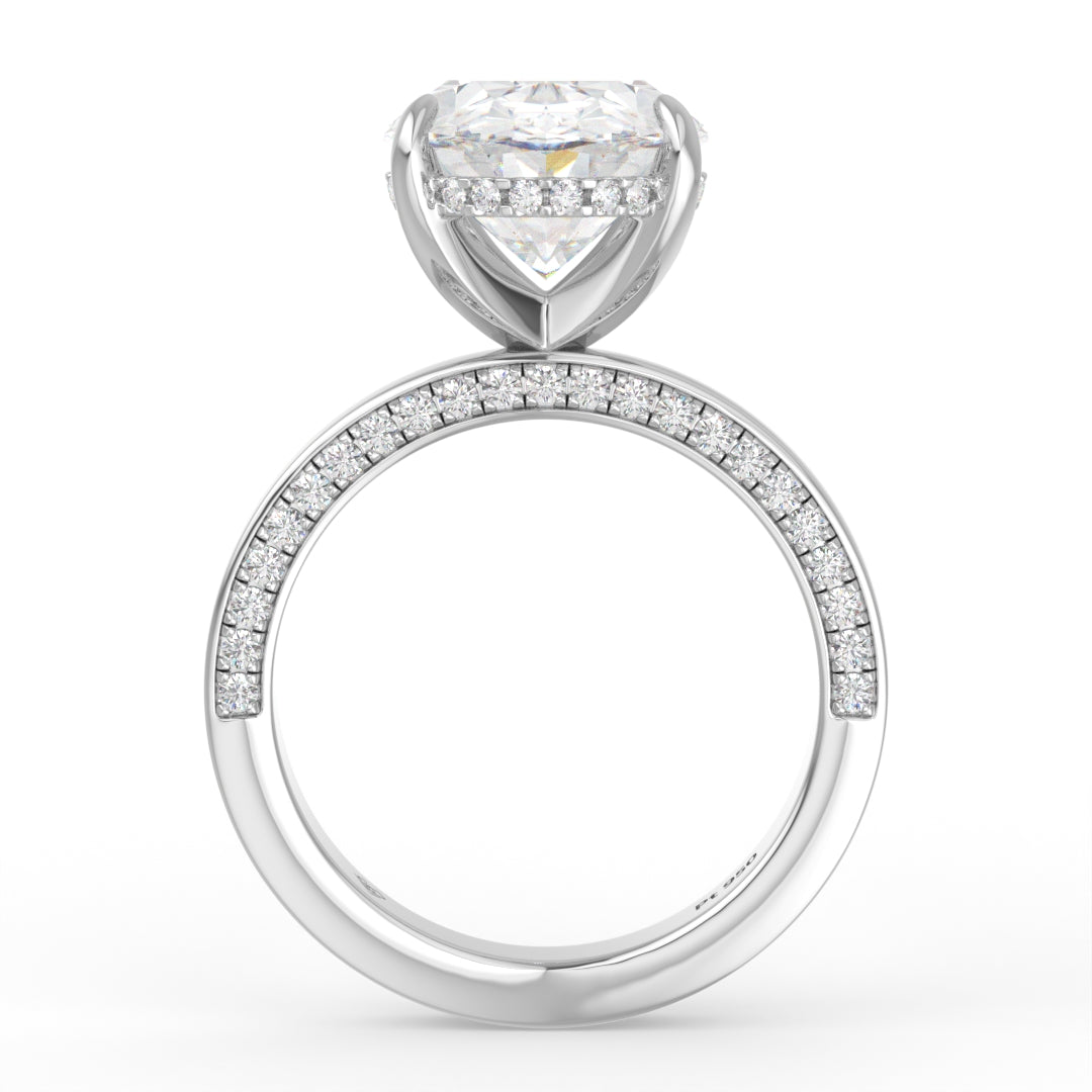 Celeste Oval cut Lab Diamond with Cigar band and half set Diamond Sides & Hidden Halo