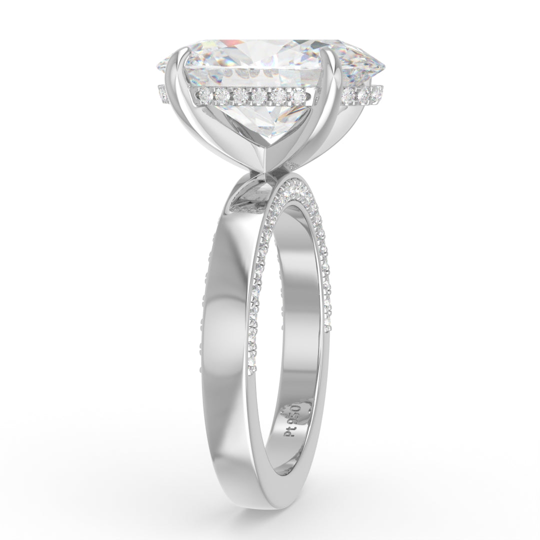 Celeste Oval cut Lab Diamond with Cigar band and half set Diamond Sides & Hidden Halo