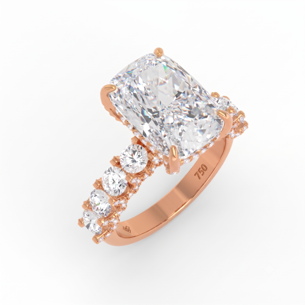 Juliette Cushion Lab-Grown Diamond Engagement Ring featuring a Half-Set Diamond Band, Hidden Halo, and Pavé U-Shaped Prong Setting