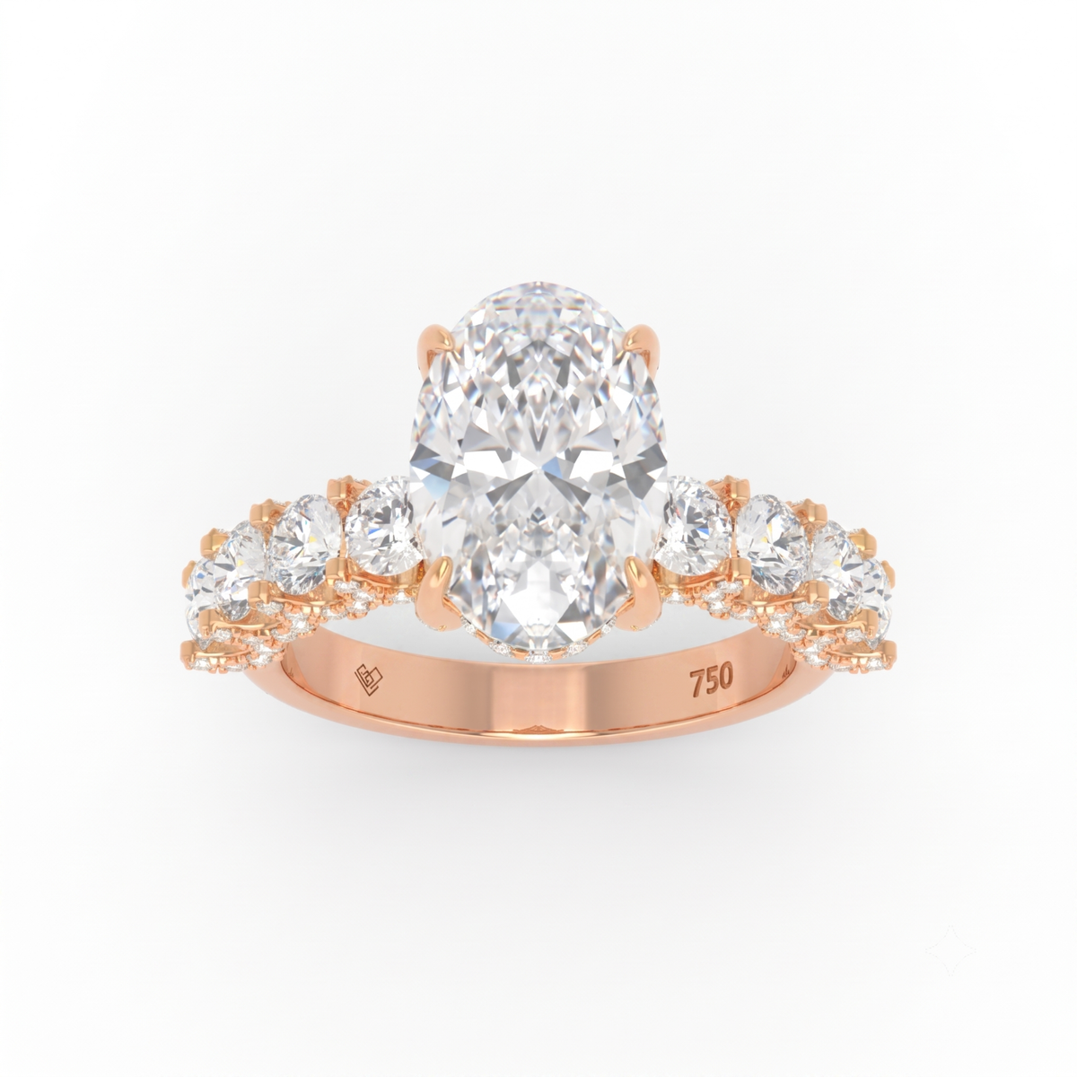 Juliette Oval Lab-Grown Diamond Engagement Ring featuring a Half-Set Diamond Band, Hidden Halo, and Pavé U-Shaped Prong Setting