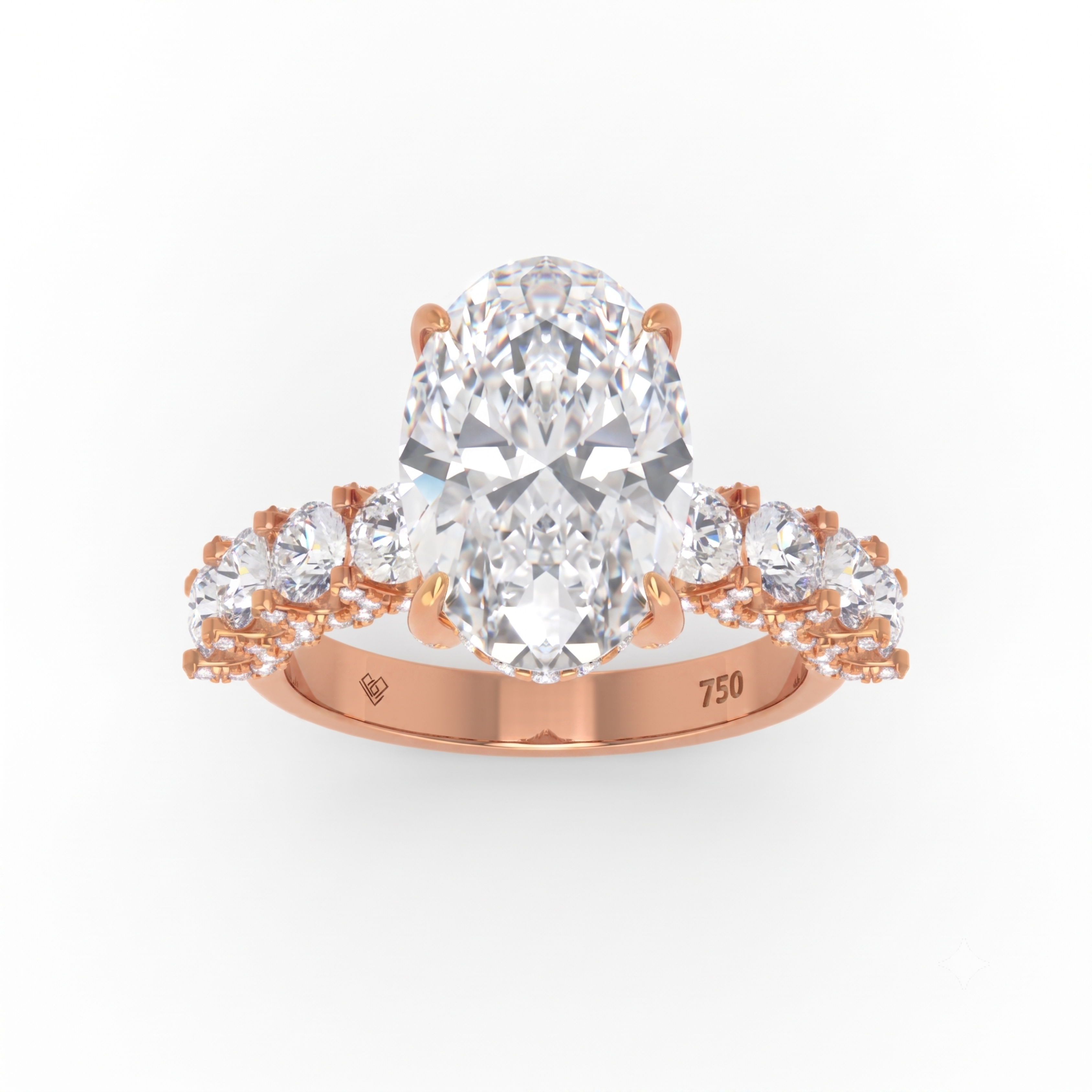 Juliette Oval Lab-Grown Diamond Engagement Ring featuring a Half-Set Diamond Band, Hidden Halo, and Pavé U-Shaped Prong Setting