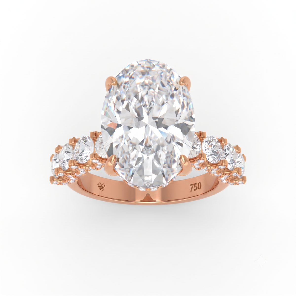 Juliette Oval Lab-Grown Diamond Engagement Ring featuring a Half-Set Diamond Band, Hidden Halo, and Pavé U-Shaped Prong Setting