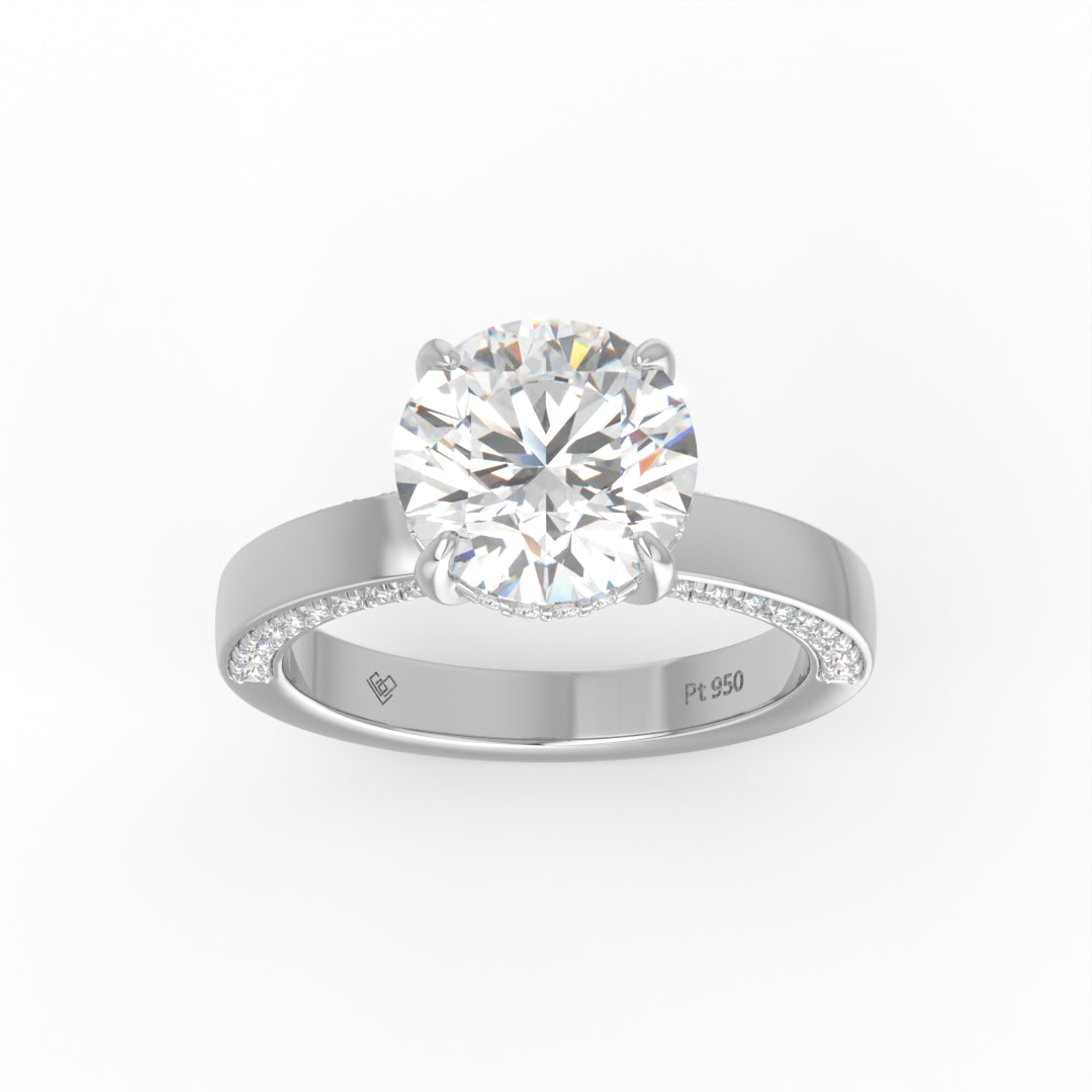 Celeste Round cut Lab Diamond with Cigar Band and Half set Diamond Sides & Hidden Halo