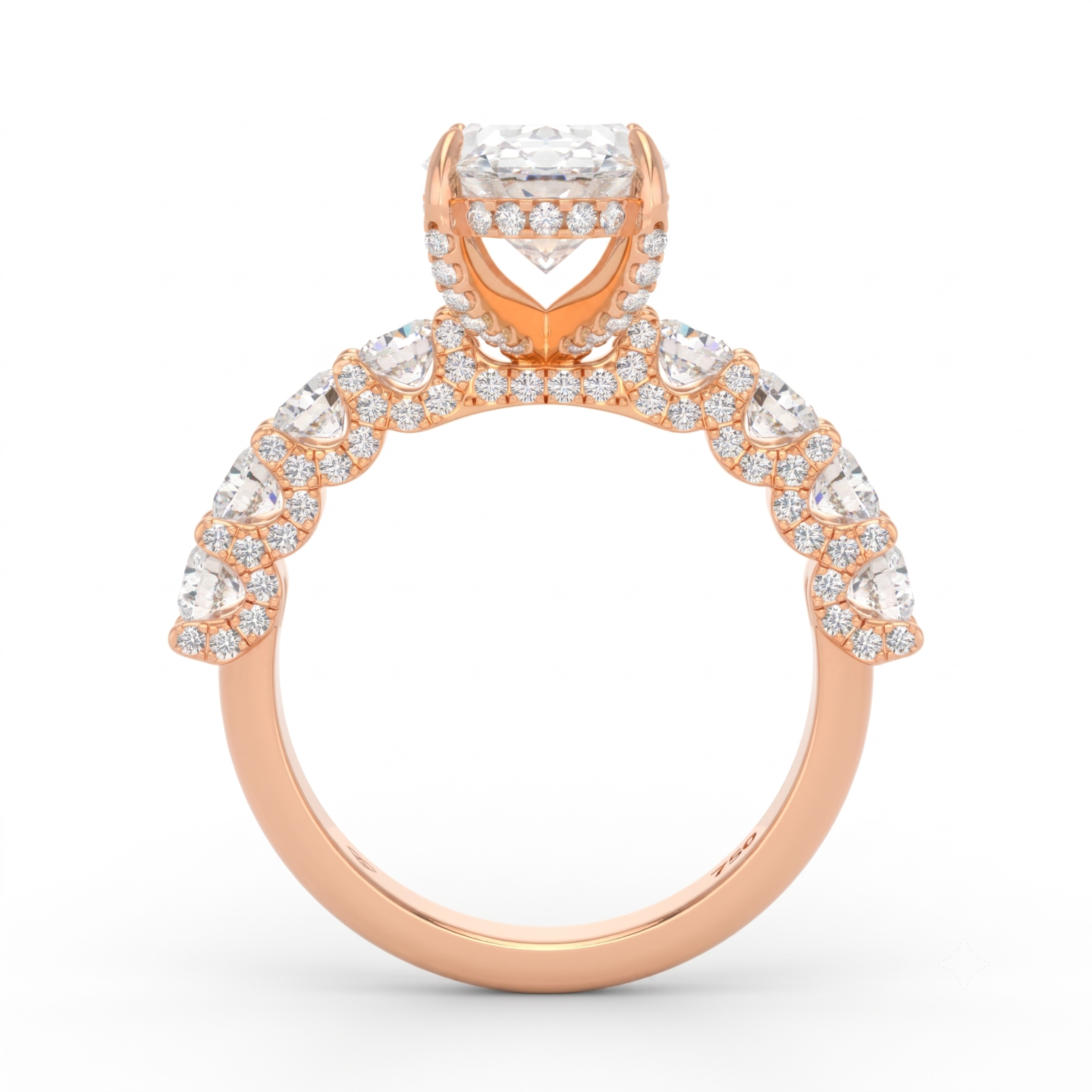 Juliette Oval Lab-Grown Diamond Engagement Ring featuring a Half-Set Diamond Band, Hidden Halo, and Pavé U-Shaped Prong Setting