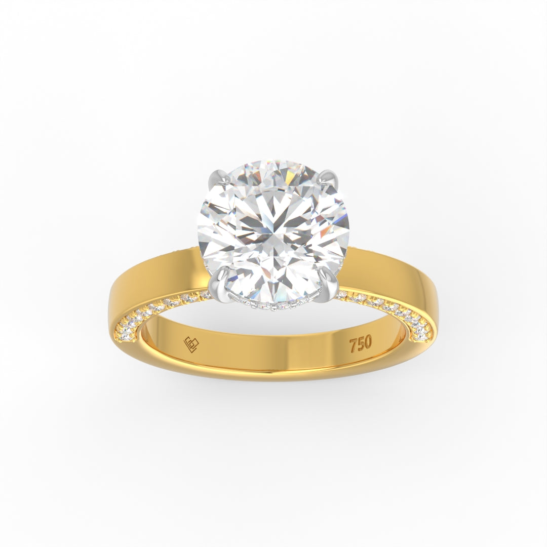 Celeste Round cut Lab Diamond with Cigar Band and Half set Diamond Sides & Hidden Halo