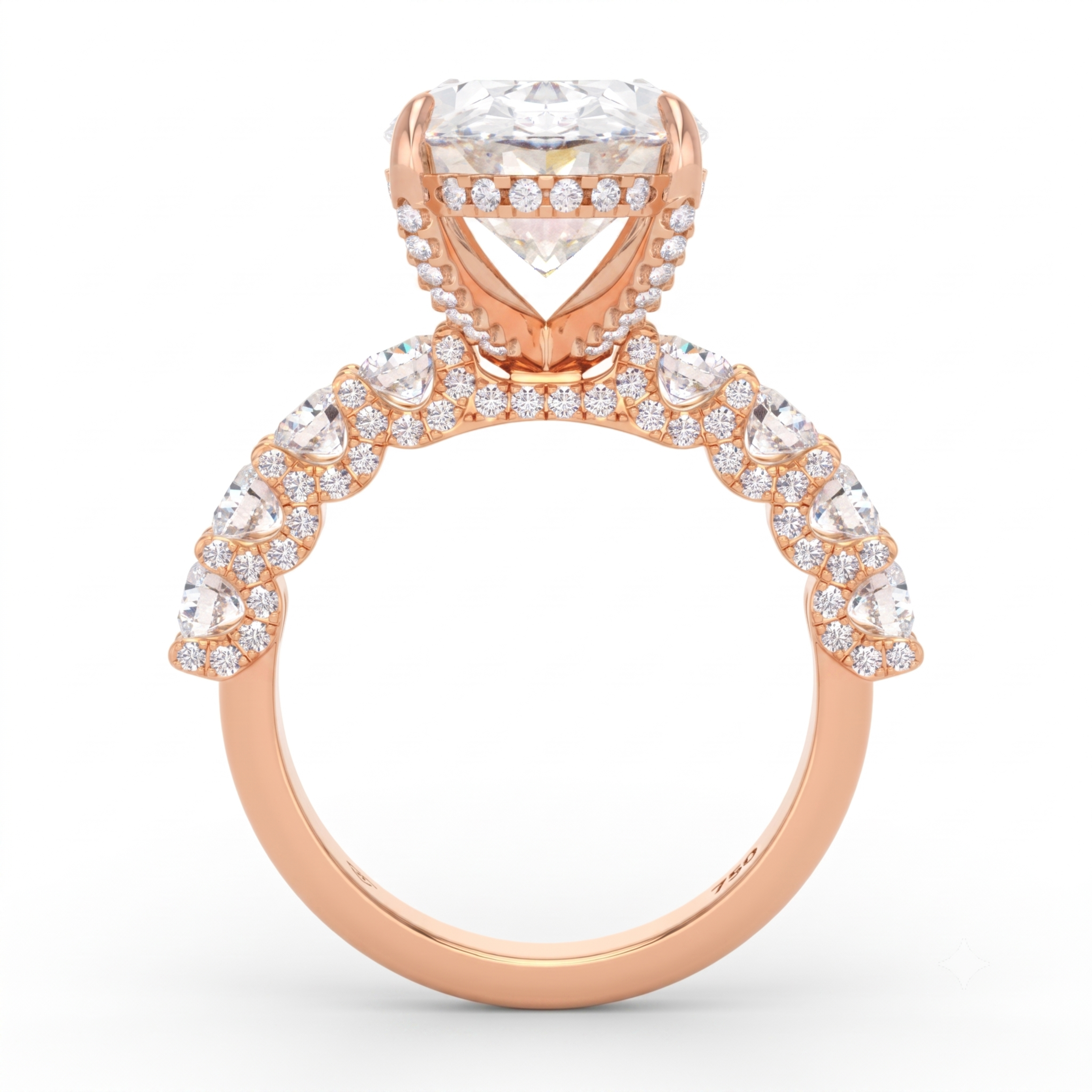 Juliette Oval Lab-Grown Diamond Engagement Ring featuring a Half-Set Diamond Band, Hidden Halo, and Pavé U-Shaped Prong Setting
