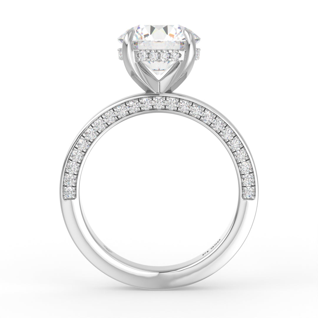 Celeste Round cut Lab Diamond with Cigar Band and Half set Diamond Sides & Hidden Halo