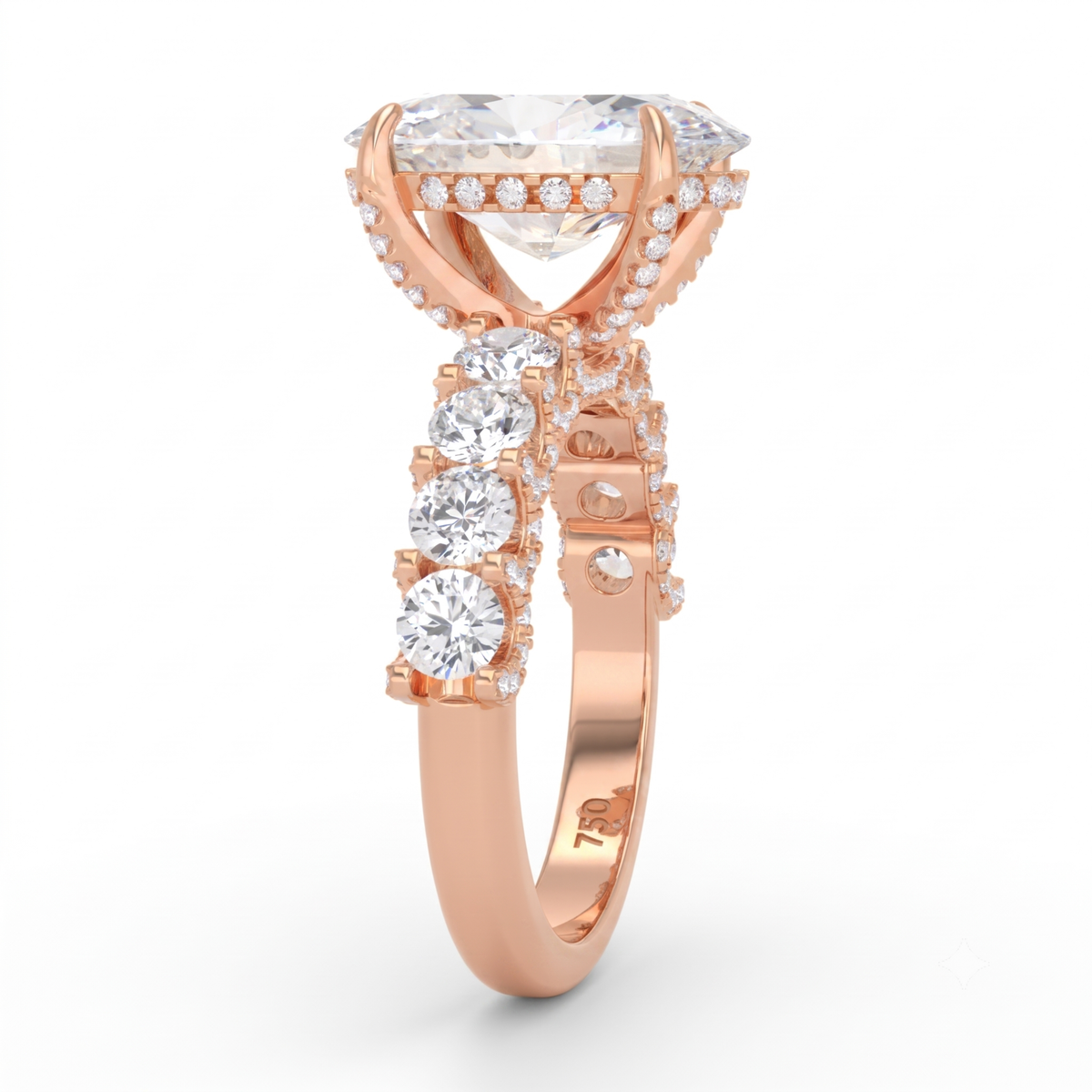 Juliette Oval Lab-Grown Diamond Engagement Ring featuring a Half-Set Diamond Band, Hidden Halo, and Pavé U-Shaped Prong Setting