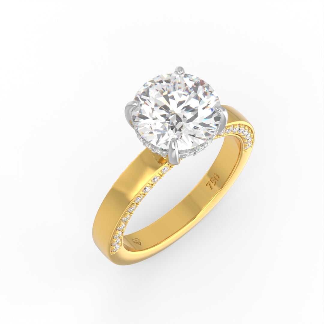 Celeste Round cut Lab Diamond with Cigar Band and Half set Diamond Sides & Hidden Halo