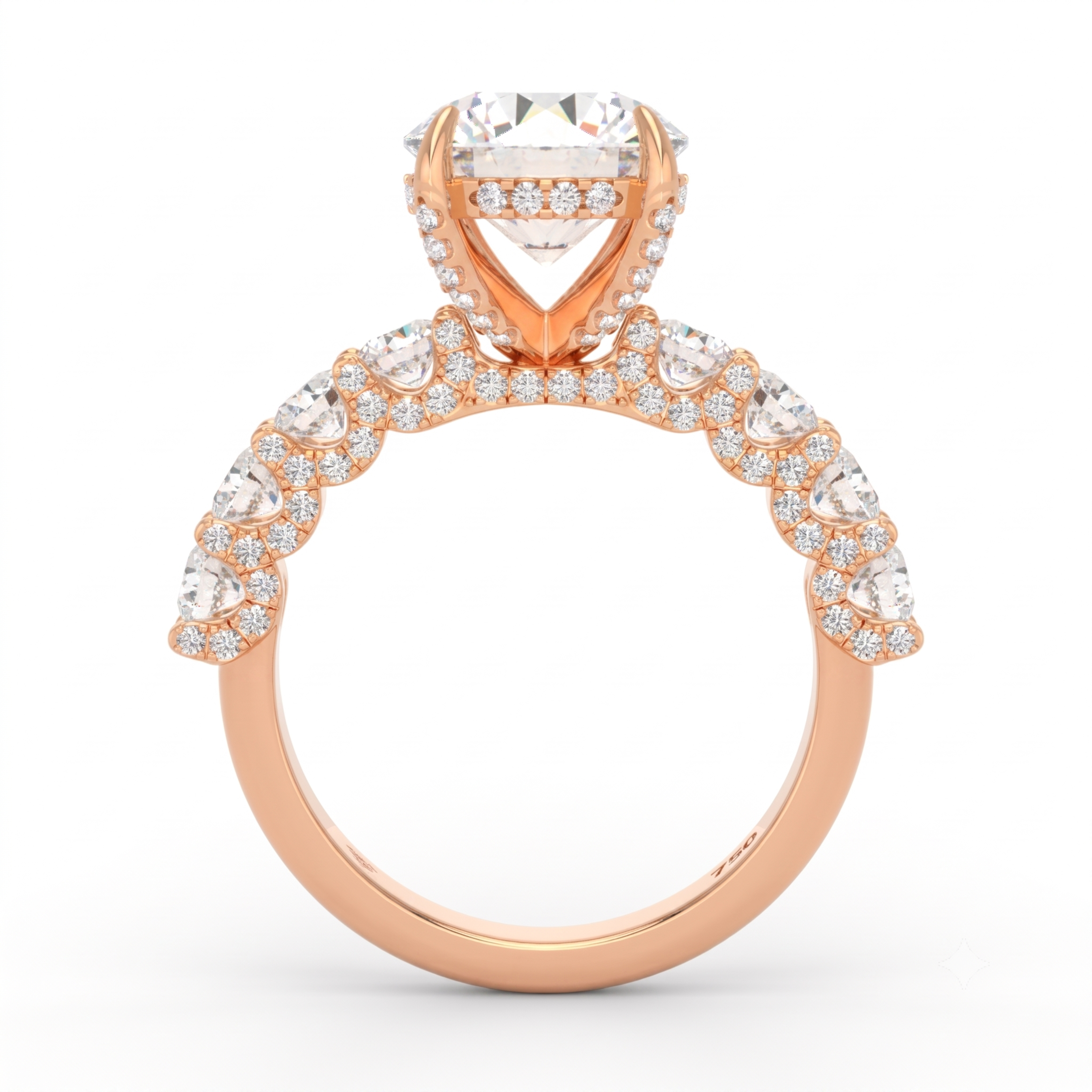 Juliette Round Lab-Grown Diamond Engagement Ring featuring a Half-Set Diamond Band, Hidden Halo, and Pavé U-Shaped Prong Setting