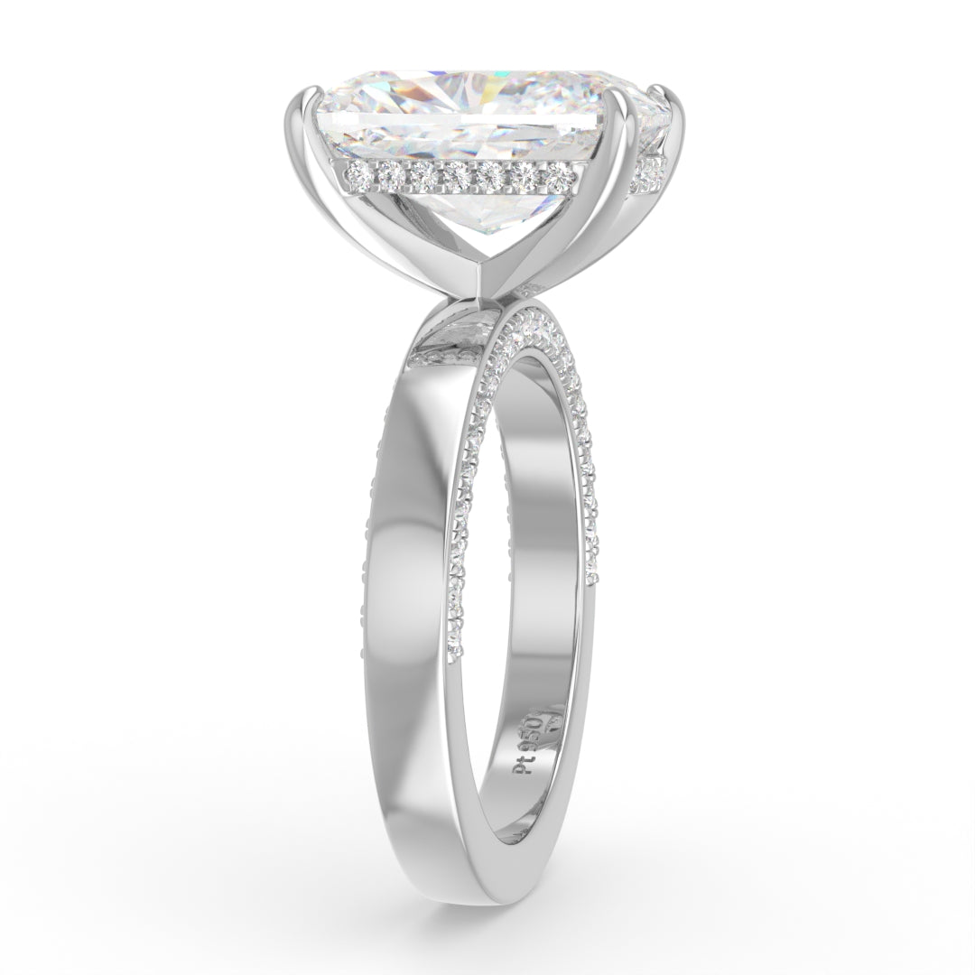 Celeste Cushion cut Lab Diamond with Cigar band and half set Diamond sides & hidden halo
