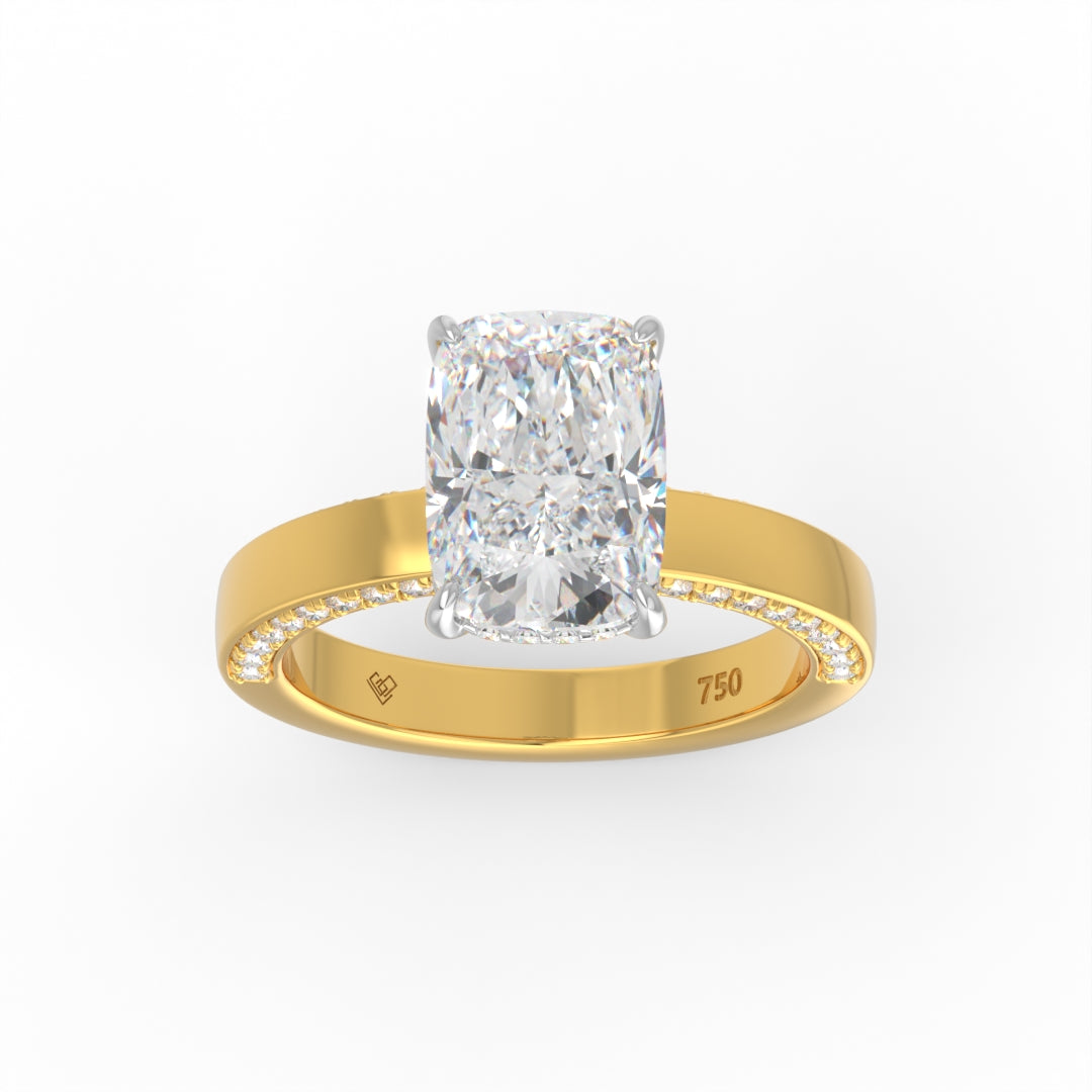 Celeste Cushion cut Lab Diamond with Cigar band and half set Diamond sides & hidden halo