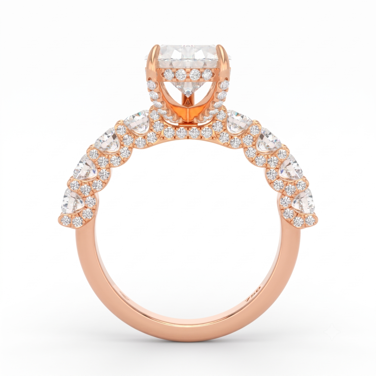 Juliette Pear Lab-Grown Diamond Engagement Ring featuring a Half-Set Diamond Band, Hidden Halo, and Pavé U-Shaped Prong Setting