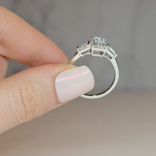 Mary Emerald Cut Diamond Engagement Ring with Tapering Baguette Cut Side Diamonds