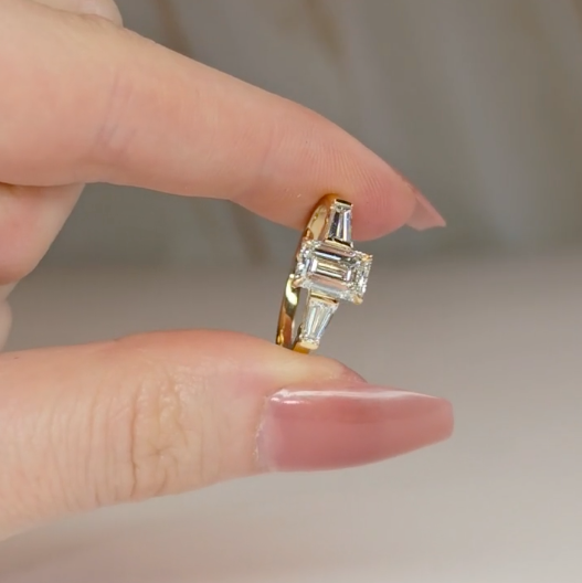 Mary Emerald Cut Diamond Engagement Ring with Tapering Baguette Cut Side Diamonds
