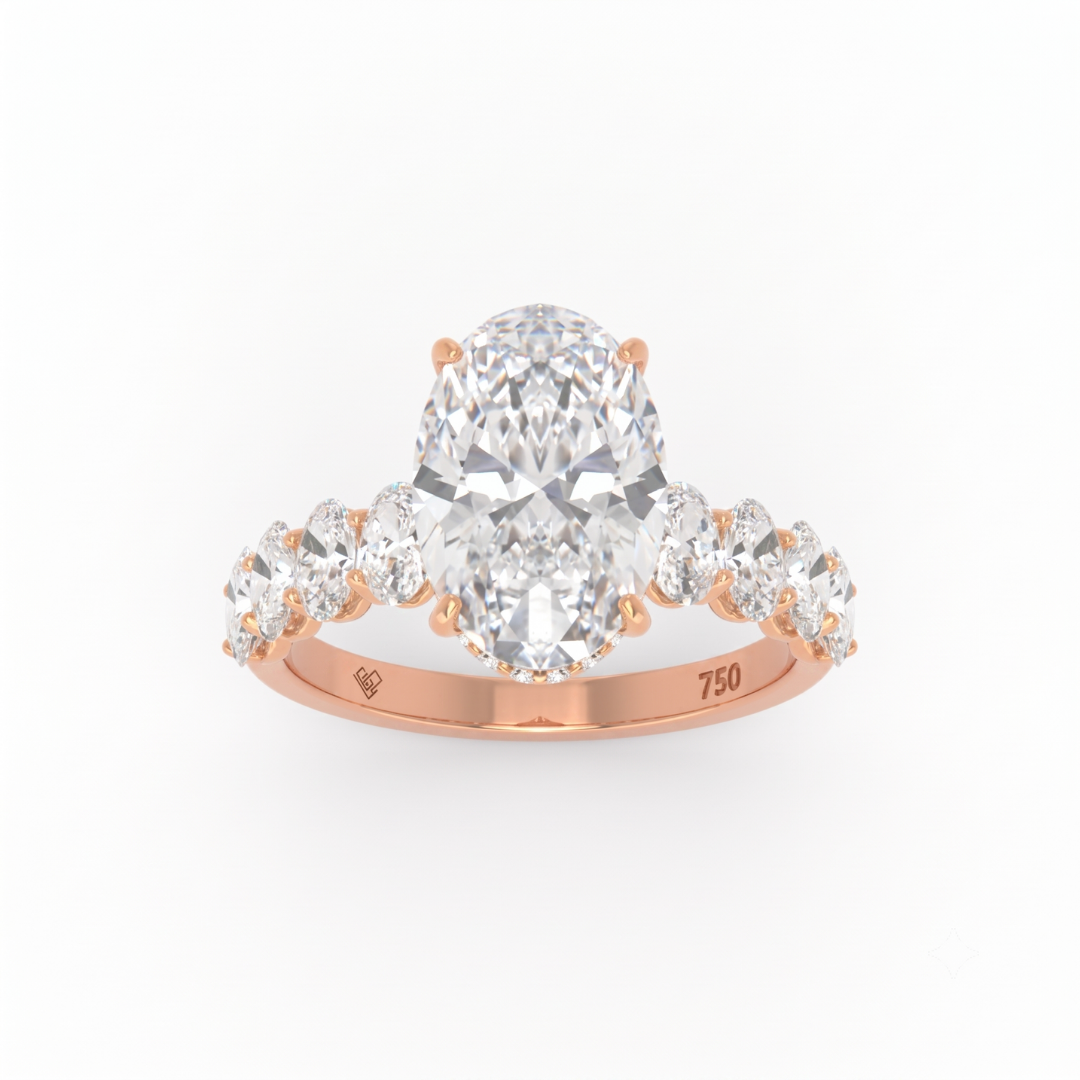 Vivien Oval Brilliant Cut Engagement Ring with Oval Brilliant Diamond Band and Wrap Around Hidden Halo