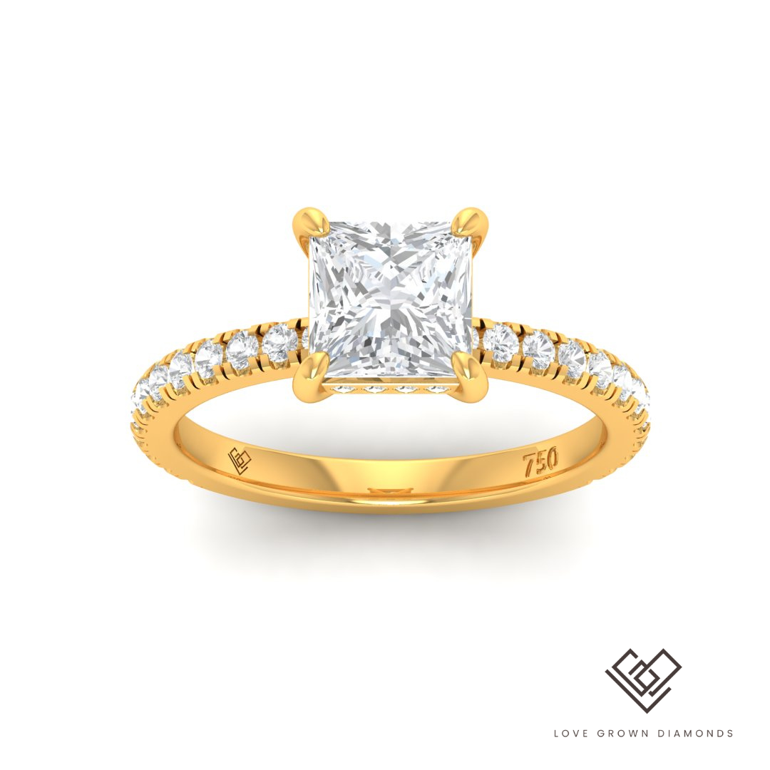 Chloé Princess Diamond Hidden Halo and Diamond Band Engagement Ring