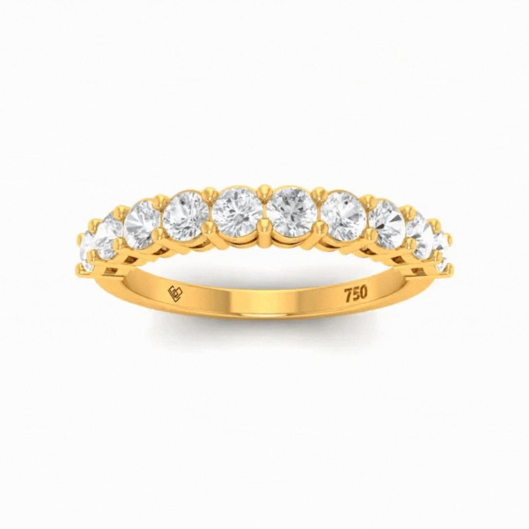 Valentina Round Brilliant Cut Gold Diamond Wedding Band in 18k gold with IGI certified diamonds.