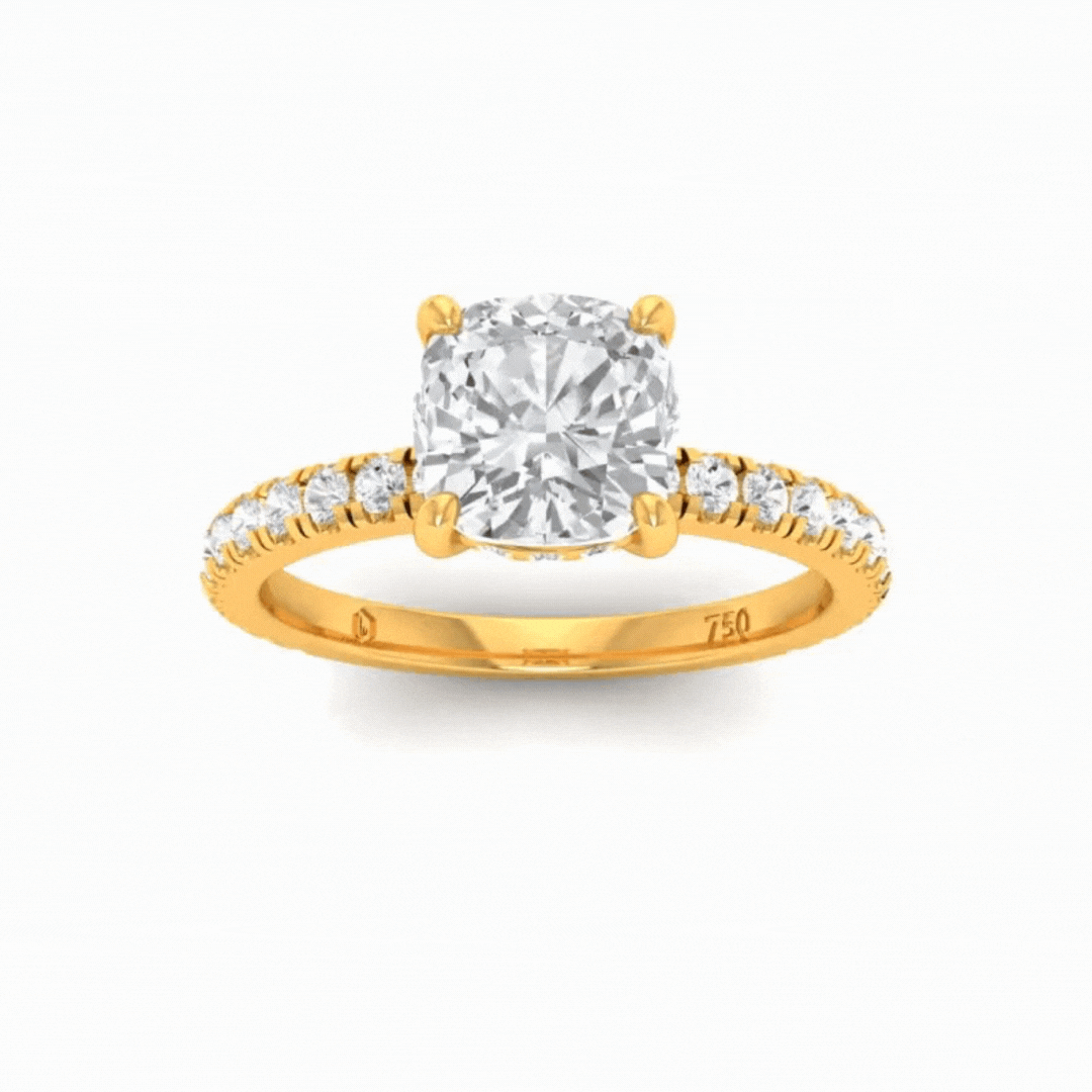 Chloé Cushion Diamond Hidden Halo and Diamond Band Engagement Ring
