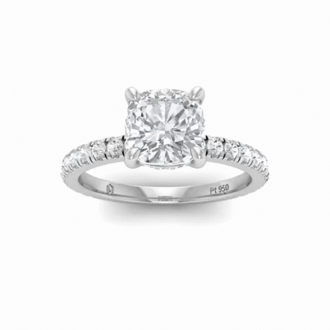 Chloé Cushion Diamond Hidden Halo and Diamond Band Engagement Ring