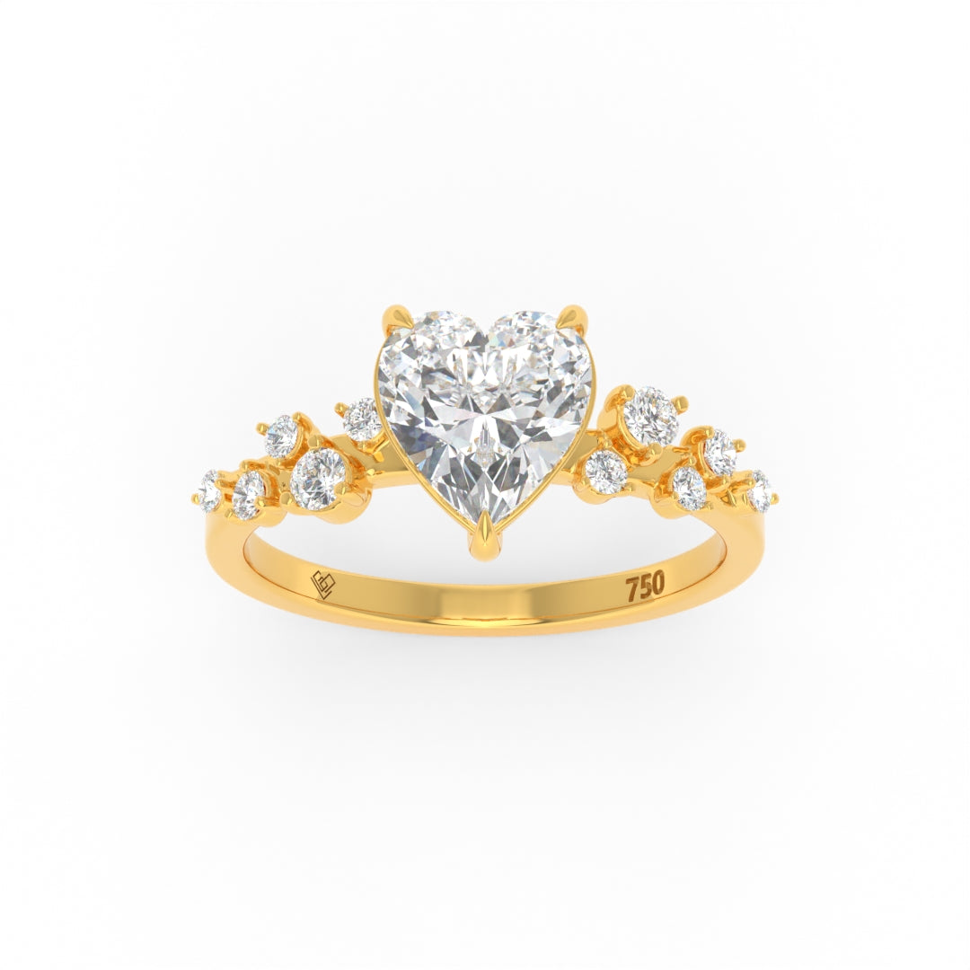 Layla Heart Cut Diamond engagement ring with heart-shaped center stone and diamond accent band in 18k gold