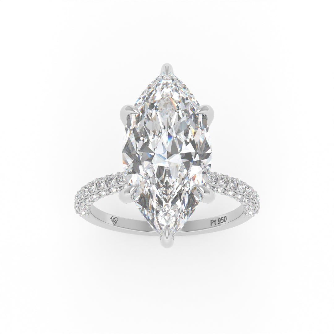 Mia Marquise Cut Diamond Engagement Ring with Diamond Hidden Halo and 3D Diamond Band