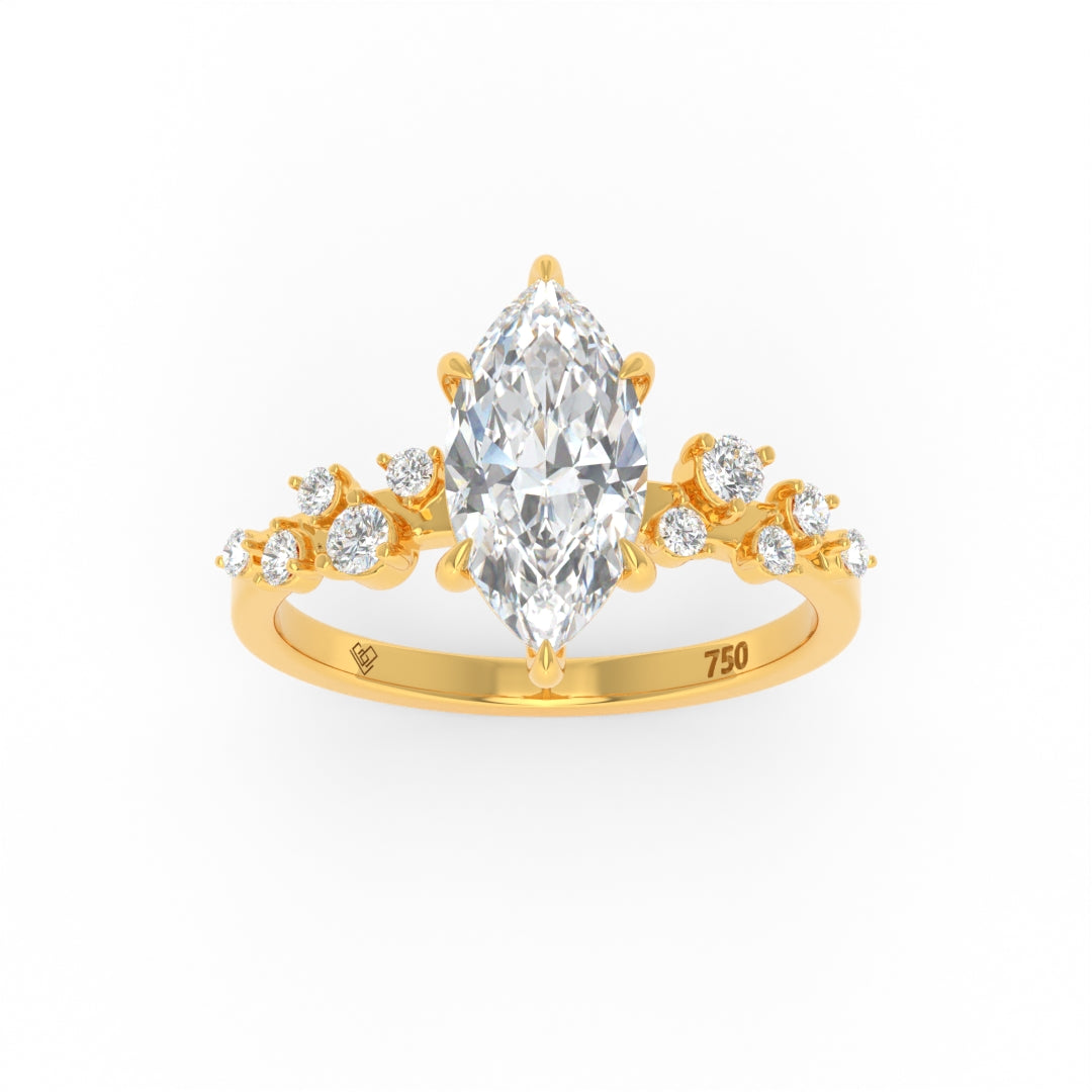 Layla Marquise cut diamond engagement ring with accent diamond band in 18k gold