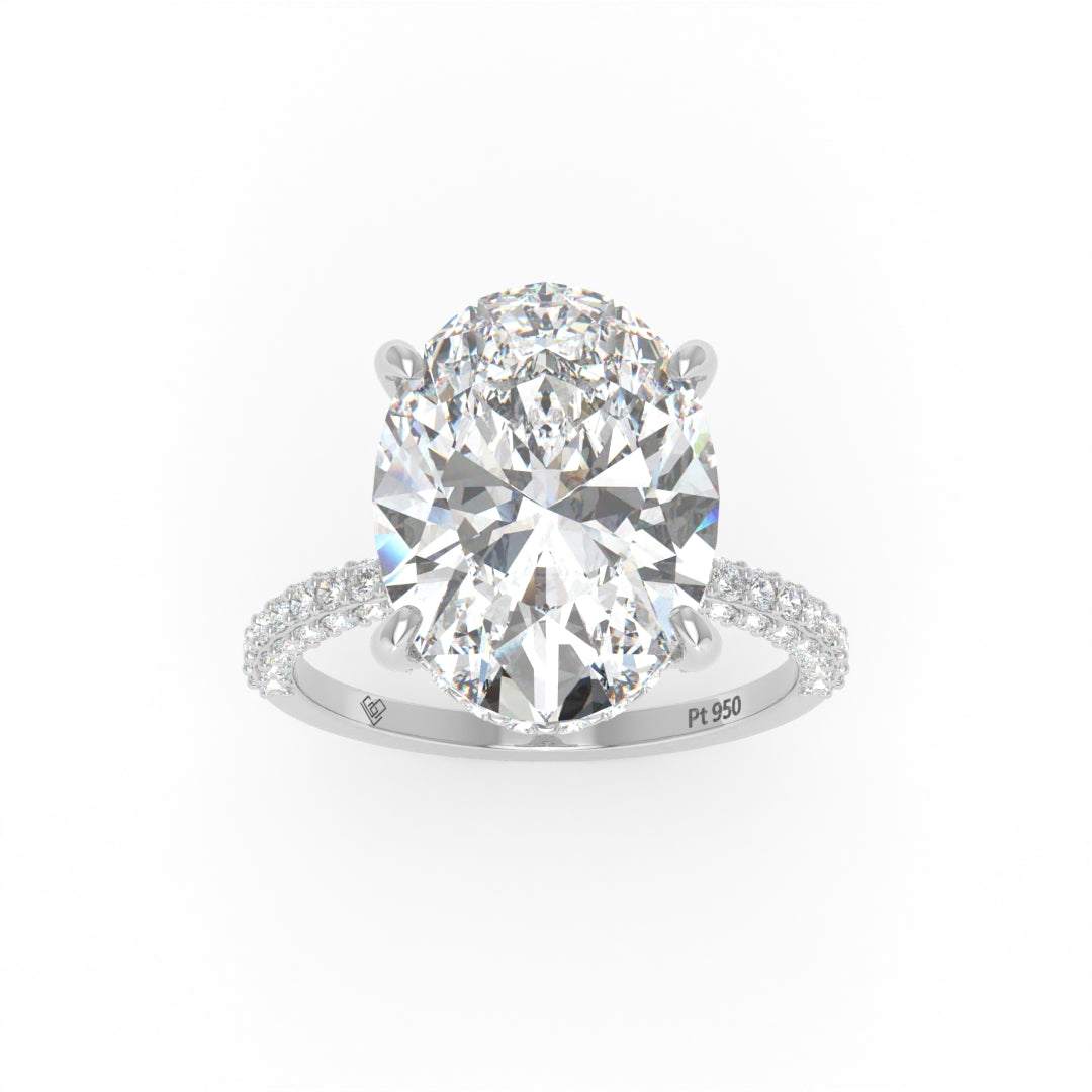 Mia Oval Cut Diamond Engagement Ring With Diamond Hidden Halo And 3D Diamond Band