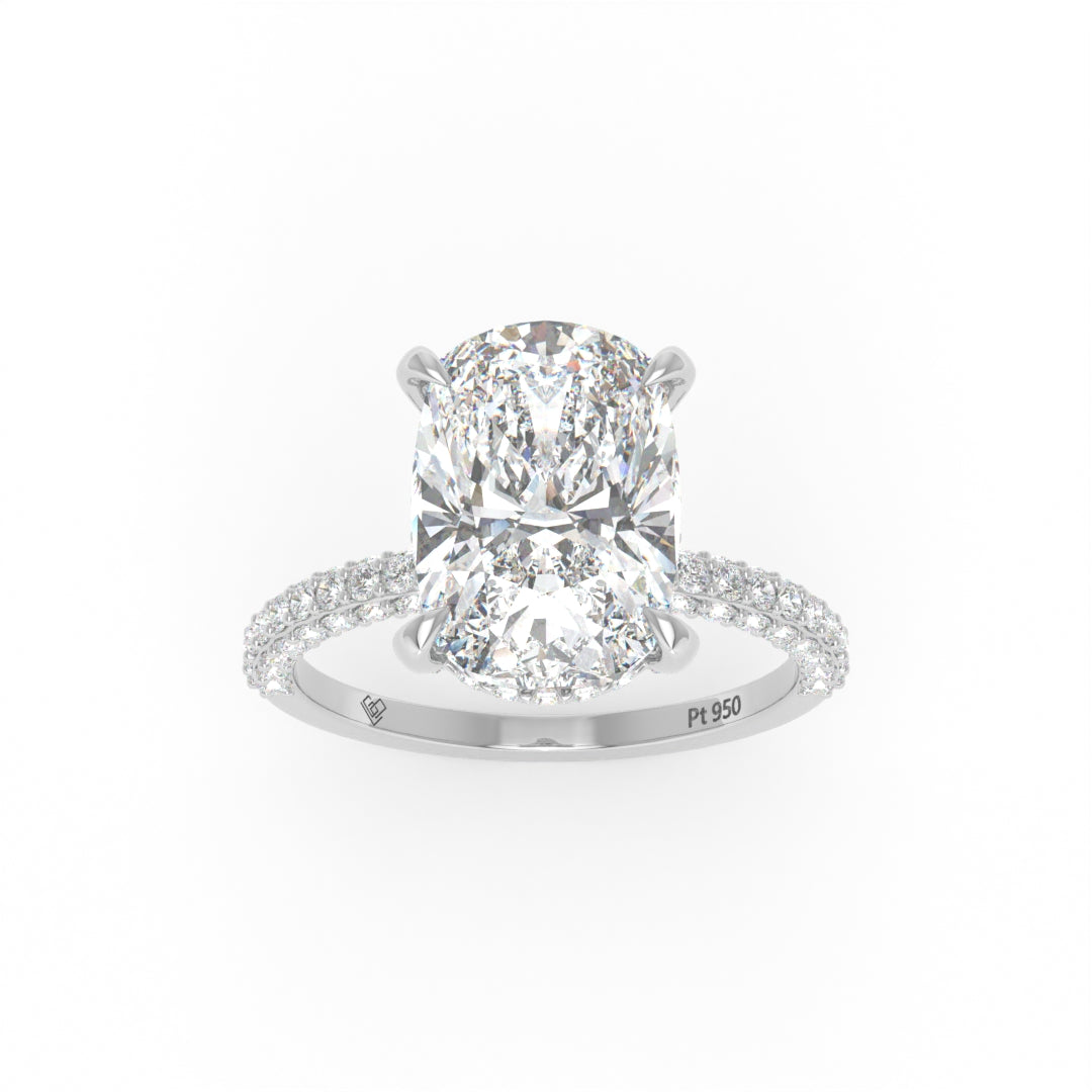 Mia Cushion Cut Diamond Engagement Ring with Diamond Hidden Halo and 3D Diamond Band