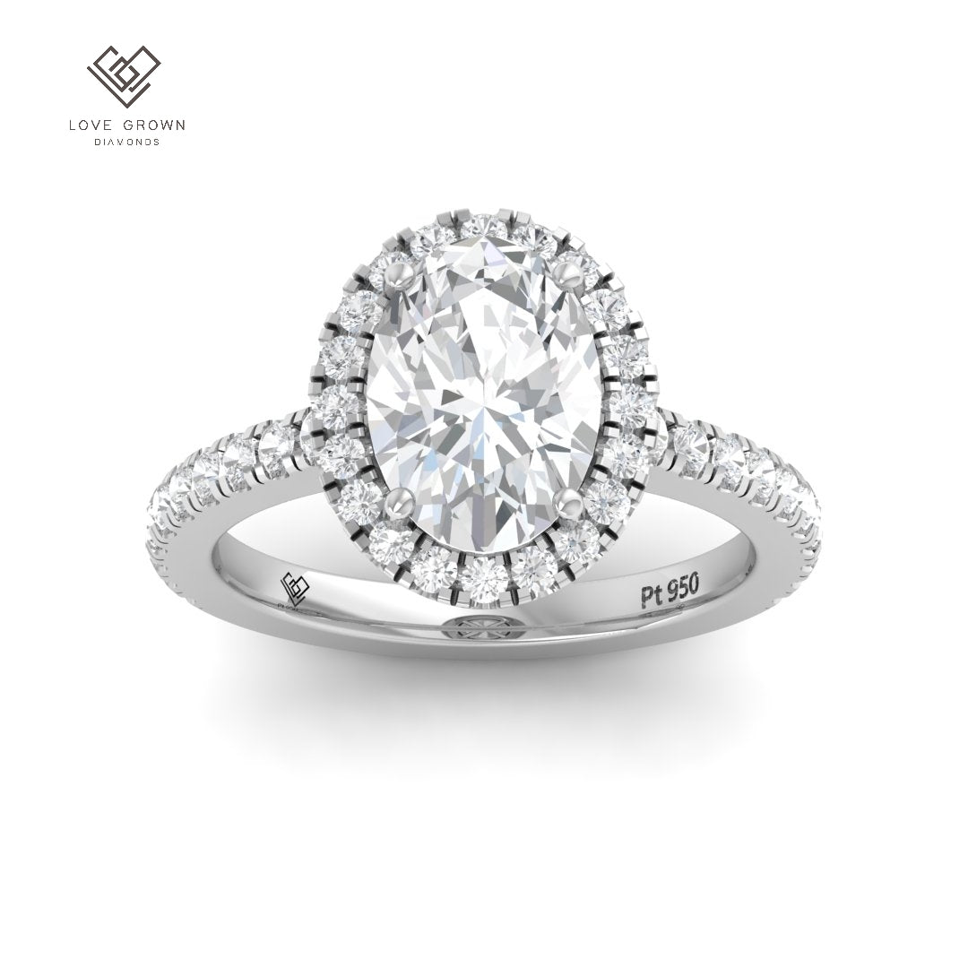 Bella Oval Cut Diamond Engagement Ring with Diamond Halo & Diamond Band