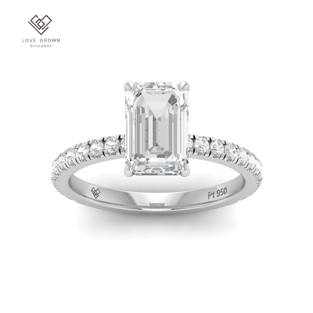 Chloé Emerald Cut Diamond Engagement Ring with Diamond Hidden Halo and Diamond Band