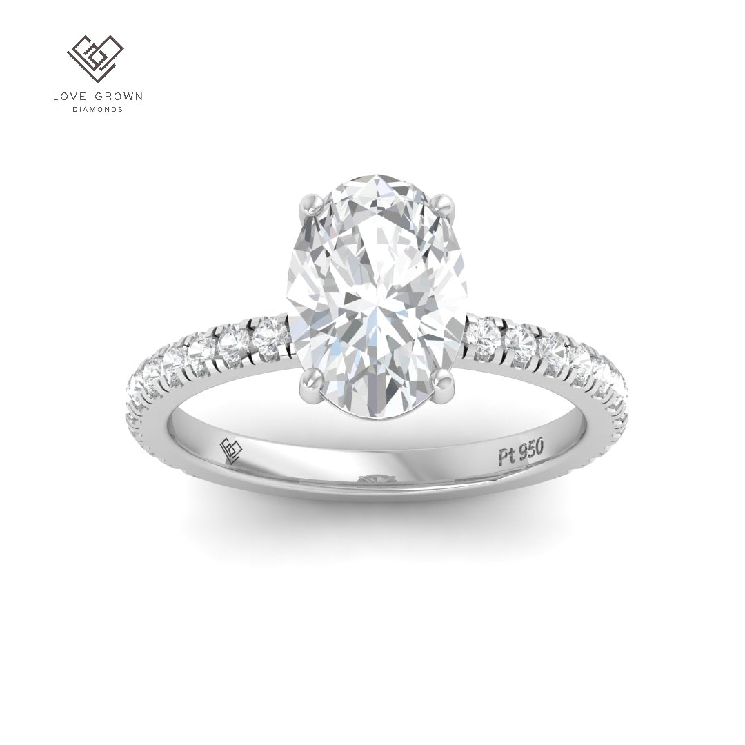 Chloé Oval Cut Diamond Engagement Ring with Diamond Hidden Halo and Diamond Band