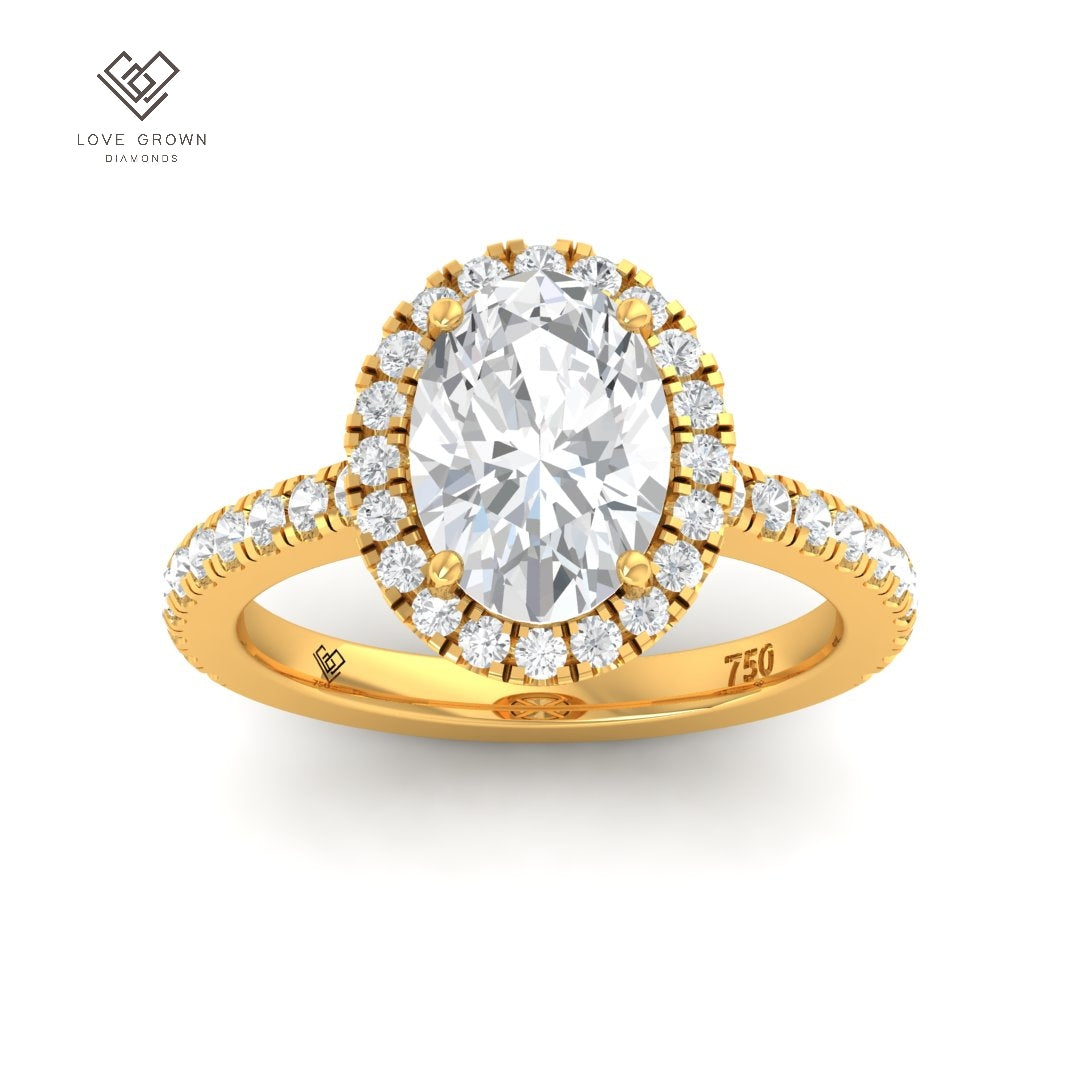 Bella Oval Cut Diamond Engagement Ring with Diamond Halo & Diamond Band