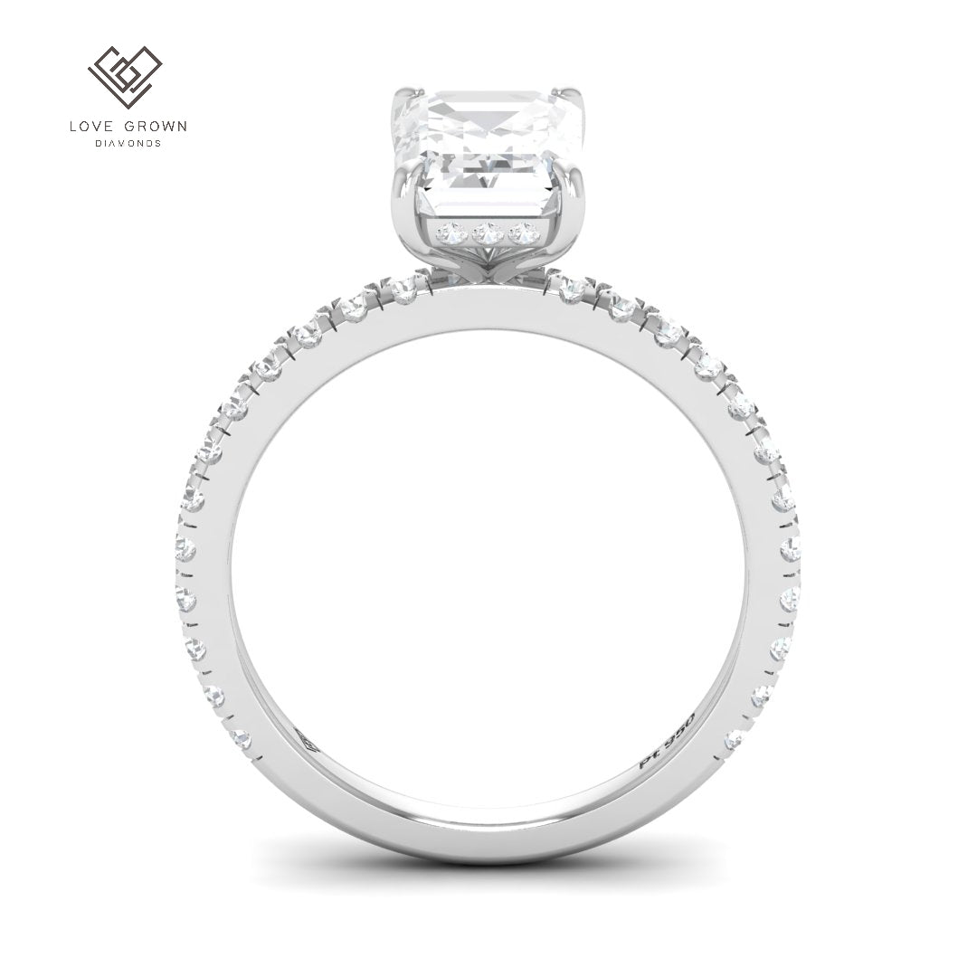 Chloé Emerald Cut Diamond Engagement Ring with Diamond Hidden Halo and Diamond Band