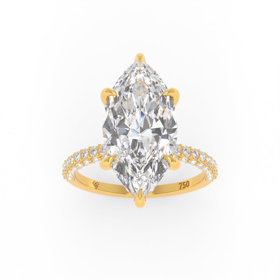 Mia Marquise Cut Diamond Engagement Ring with Diamond Hidden Halo and 3D Diamond Band
