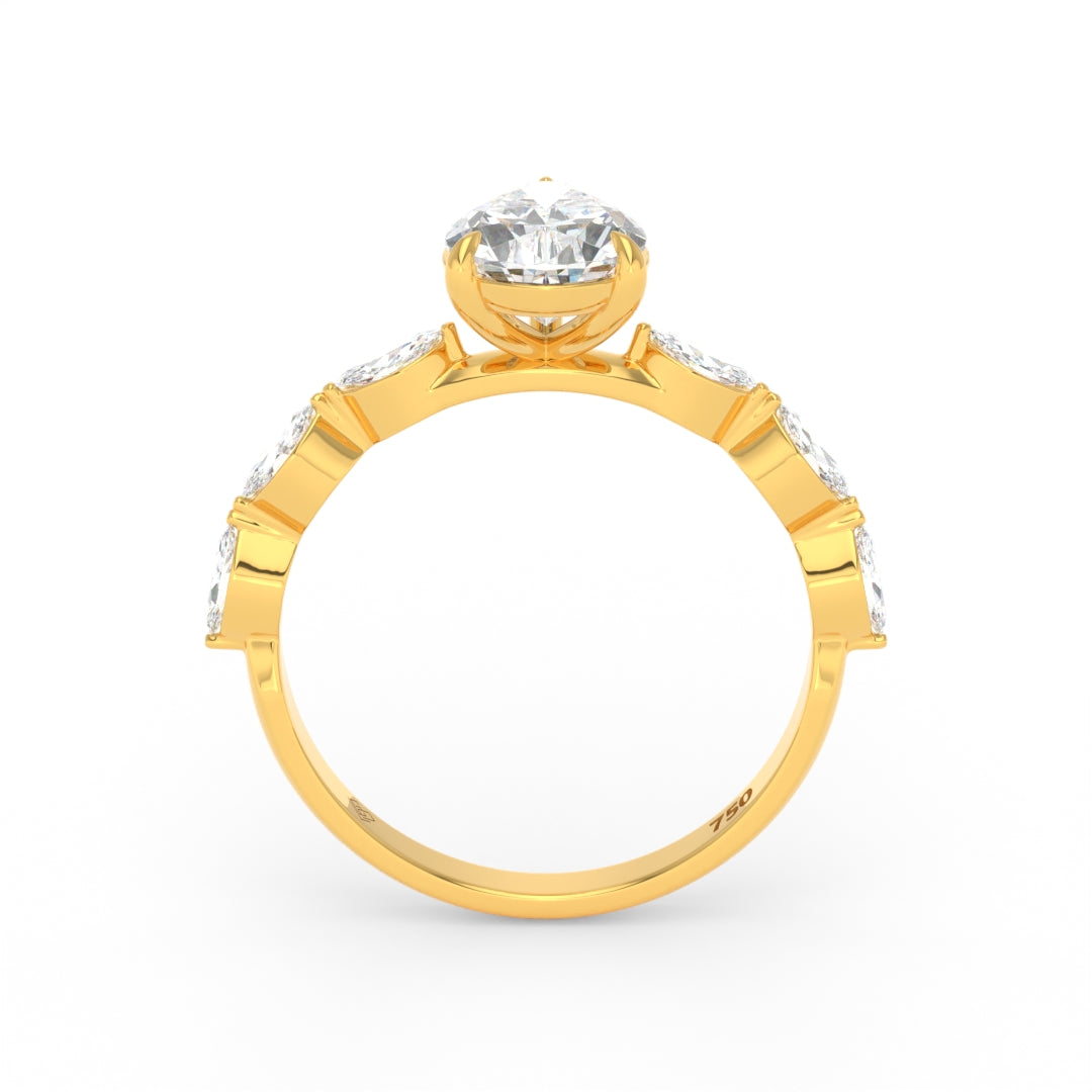 Kasandra Pear Cut Diamond Engagement Ring With A Marquise Cut Diamond Band