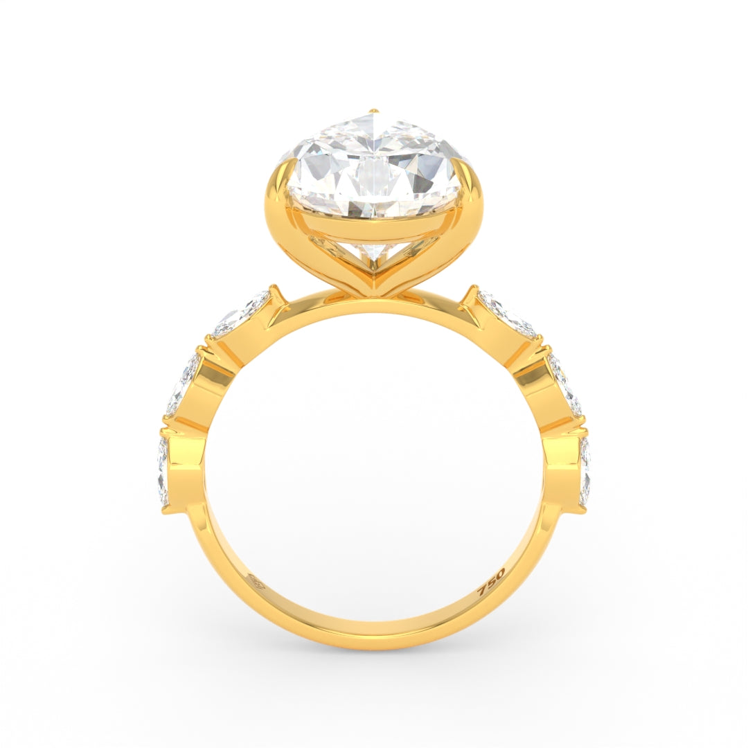 Kasandra Pear Cut Diamond Engagement Ring With A Marquise Cut Diamond Band