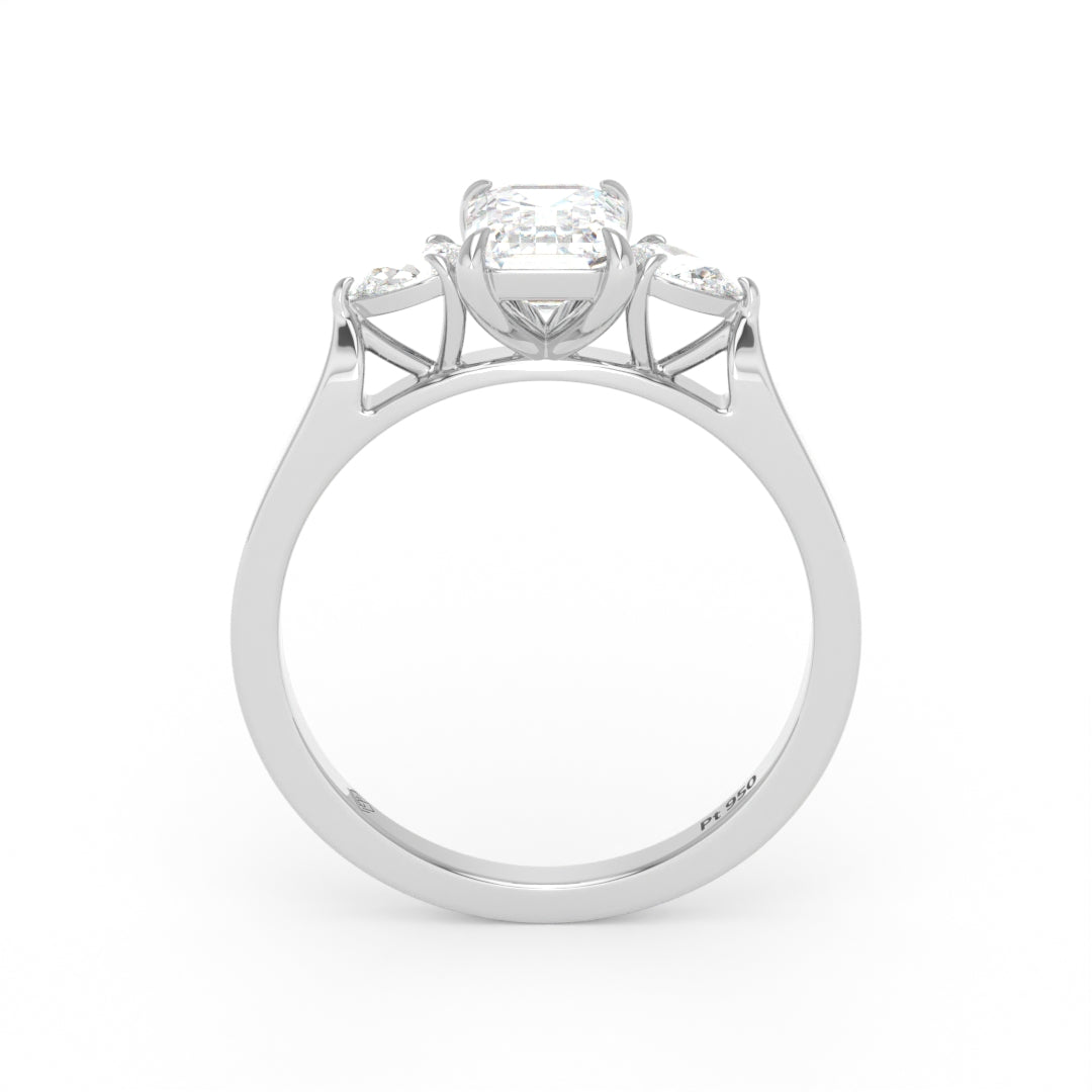 Sofia Emerald Cut Diamond Engagement Ring With A Pear Sides