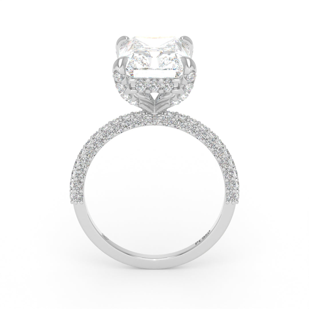Mia Radiant Cut Diamond Engagement Ring With Diamond Hidden Halo And 3D Diamond Band