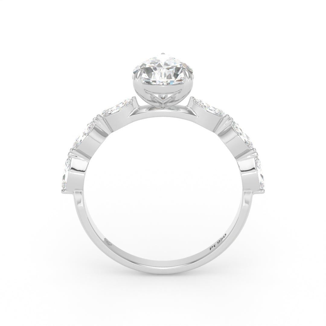 Kasandra Pear Cut Diamond Engagement Ring With A Marquise Cut Diamond Band