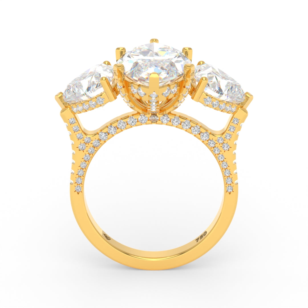 Victoria Marquise Cut Diamond Engagement Ring with Heart Cut Side Diamonds and 3D Diamond Band