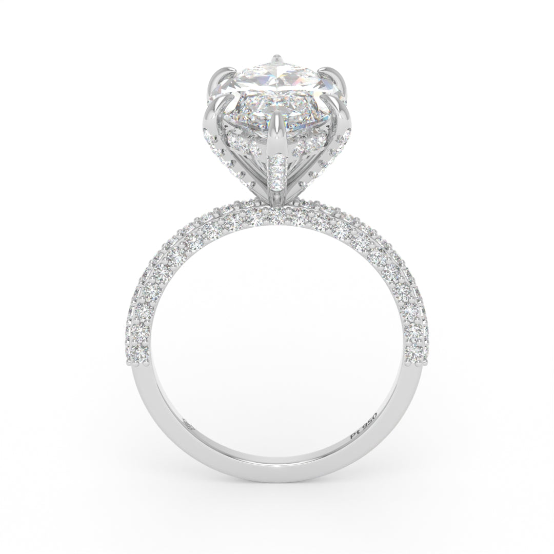 Mia Marquise Cut Diamond Engagement Ring with Diamond Hidden Halo and 3D Diamond Band